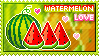 watermelon love with a whole watermelon and two slices next to the words