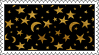 yellow moons and stars interspersed on a navy background