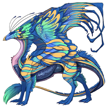 a blue, yellow and green skydancer from flight rising