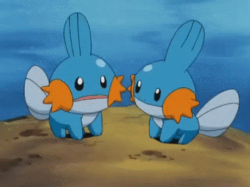 2 mudkips opening and closing their mouths at each other